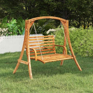vidaXL Schommelframe massief gebogen hout met teakafwerking, Verzenden, Nieuw