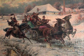 Piotr C. Stojanow (c.1887-c.1894) - Winter Sleigh Ride with, Antiek en Kunst