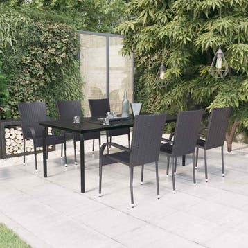 vidaXL 7-delige Tuinset zwart, Verzenden, Nieuw, 6 zitplaatsen, Tuinset