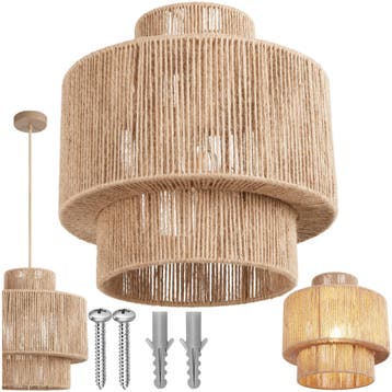 Hanglamp Allegra van jute in boho-stijl, 40W - natuur, Huis en Inrichting, Lampen | Hanglampen, Verzenden, Nieuw
