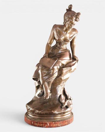 Groot antiek bronzen beeld - F. Dostal (French) - sculptuur,, Antiek en Kunst