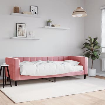 vidaXL Slaapbank met matras 80x200 cm fluweel roze, Eenpersoons, Verzenden, Nieuw, 80 cm