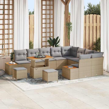 vidaXL Tuinbankenset 12 st 11-Aantal zitplaatsen Beige en, Verzenden, Nieuw, Rotan, 2 zitplaatsen