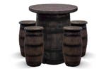 Barrel-set – 1 wijnvat-statafel + 4 barkrukken | Houtlook, Ophalen of Verzenden, Nieuw, Kunststof