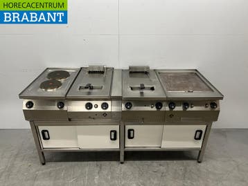RVS MKN baklijn 2 pits fornuis, 2 x friteuse en bakplaat, Zakelijke goederen, Horeca | Keukenapparatuur, Ophalen of Verzenden