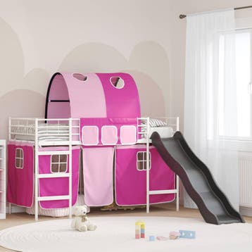 vidaXL Bunkbed voor kinderen met gordijnen Wit en Roze 100 x, Verzenden, Nieuw, Wit, Metaal