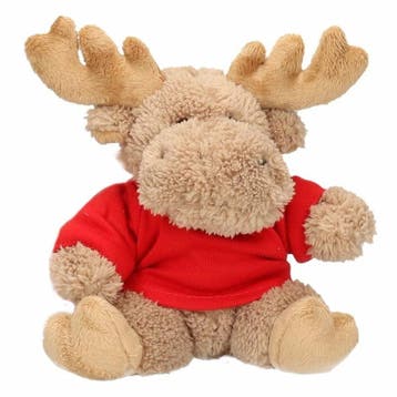 Knuffel Eland - pluche - 15 cm - rood shirt - kerst, Verzenden, Nieuw