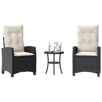 vidaXL 3-delige Bistroset met kussens poly rattan zwart, Verzenden, Nieuw