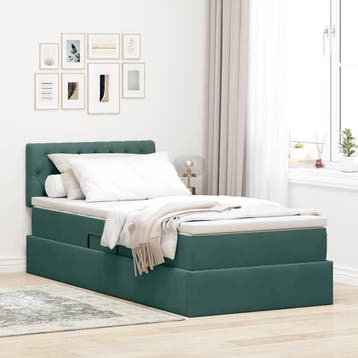 vidaXL LED Opslagbed met Matras Donkergroen 100 x 200 cm, Verzenden, Nieuw, Groen, Stof