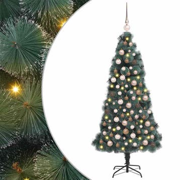 vidaXL Kunstkerstboom met verlichting en ballenset Groen 150, Verzenden, Nieuw