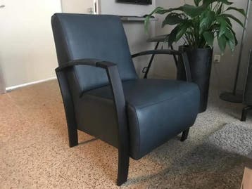 Fauteuil van leer met stalen frame - blauw leer, Ophalen of Verzenden, Nieuw, Leer