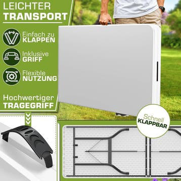 Inklapbare tafel - Klaptafel - Vouwtafel - 220x70 cm - Wit -, Verzenden, Zo goed als nieuw