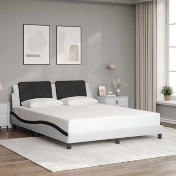 vidaXL Bedframe zonder matras Zadar kunstleer zwart en wit, Overige materialen, Verzenden, Zwart, 200 cm