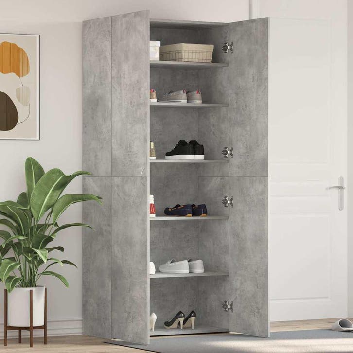 vidaXL Schoenenkast met plank Grijs 80 x 35.5 x 180 cm, Huis en Inrichting, Kasten | Schoenenrekken, Nieuw, Verzenden