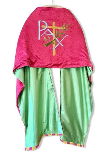 Koormantel - Art Deco - Rood Zijde Brokaat Groen satijnen