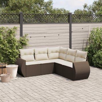 vidaXL 5-delige Loungeset met kussens poly rattan bruin, Verzenden, Nieuw, Loungeset