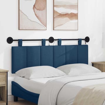 vidaXL Hangend hoofdbord Met LED-verlichting Blauw Stof, Verzenden, Nieuw, Blauw, Stof