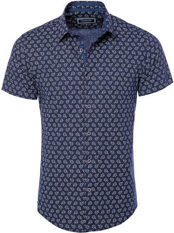 Blauw Overhemd Bloemenprint Korte Mouw Heren Carisma 9133, Verzenden, Nieuw, Blauw
