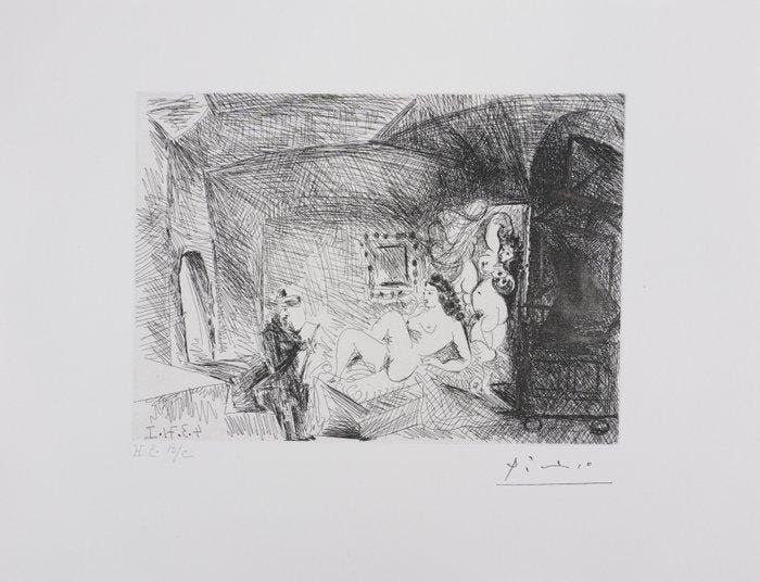 Pablo Picasso (1881-1973) - Peintre, modèle et toile, Antiek en Kunst, Antiek | Overige Antiek