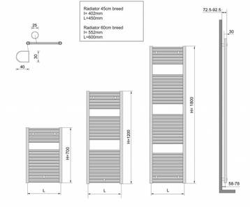 Wiesbaden Elara sierradiator chroom 1817x600 m/o aansl., Doe-het-zelf en Verbouw, Verwarming en Radiatoren, Ophalen of Verzenden
