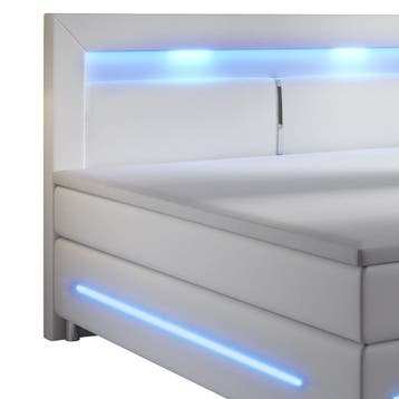 Boxspringbed / Boxspring Norfolk - 140 x 200 cm - Wit - LED, Verzenden, Nieuw