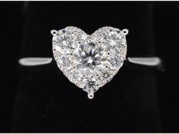 Diamanten Hart Ring 14K Witgoud - Briljant Halo - Diamantenv, Sieraden, Tassen en Uiterlijk, Ringen, 18 tot 19, Wit, Nieuw, Ophalen of Verzenden