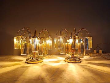Lamp (2) - Verguld messing, Muranoglas
