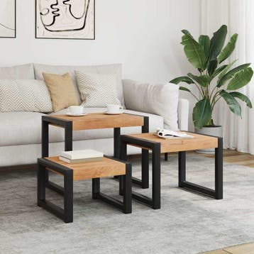 vidaXL Tafeltjesset 3 st massief hout, Verzenden, Nieuw, Hout, 45 tot 60 cm