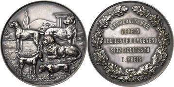 Verzilverte brons medaille ohne Jahr Tiere/tierzucht Hunde, Verzenden