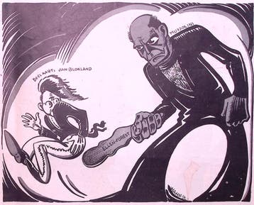 Spotprent met Mussolini en van Blokland (lijst optie), Verzenden