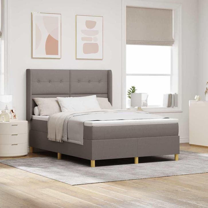 vidaXL Boxspringbed met LED-stripverlichting Taupe 140 x 200, Huis en Inrichting, Slaapkamer | Bedden, Nieuw, Stof, Verzenden