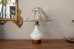 Tafellamp - Ampul opaalwit - Glas, Hout, Rattan - lampenkap
