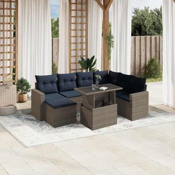 vidaXL 8-delige tuinbankset met kussens, grijs polyrotan, Verzenden, Nieuw