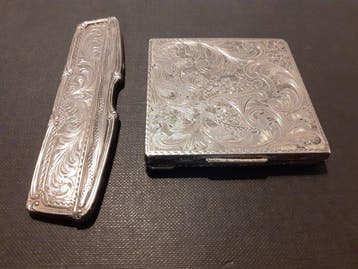 Art Nouveau Toiletset (2) - .800 zilver - Poederdoos en kam, Antiek en Kunst
