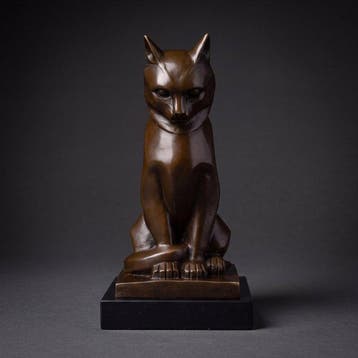 Beeld, Prachtig bronzen sculptuur van een kat (Zonder