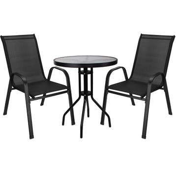 Tuinset - 2 Delig - Stoelen -  Salontafel - Metaal - Zwart, Ophalen of Verzenden, Nieuw