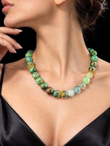 Fluoriet Afrikaanse Turkoois Ketting - Goudverguld 925