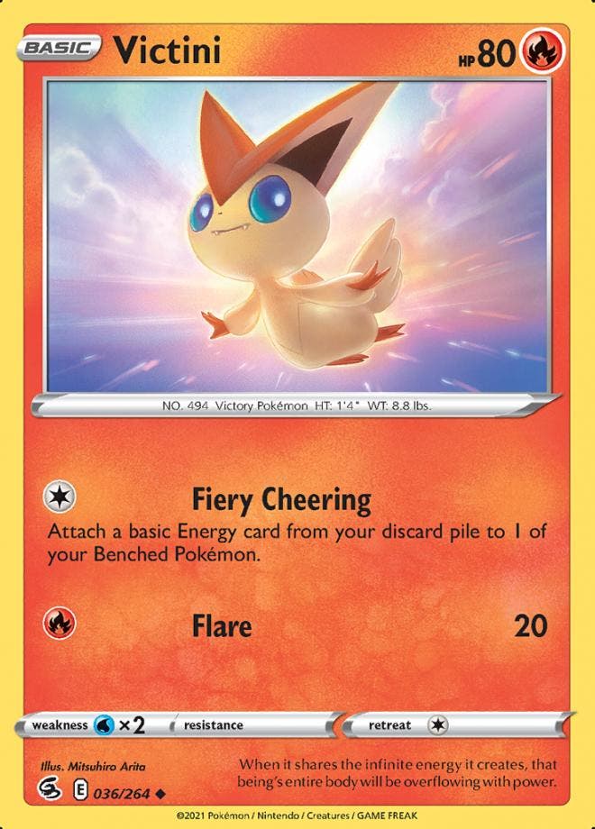 Victini 036/264 (Fusion Strike), Hobby en Vrije tijd, Verzamelkaartspellen | Pokémon, Losse kaart, Nieuw, Foil, Ophalen of Verzenden