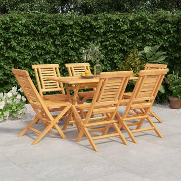 vidaXL 7-delige Tuinset massief teakhout, Verzenden, 6 zitplaatsen, Nieuw, Tuinset