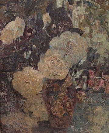 Belgische school (XX) - Stilleven met rozen in vaas -, Antiek en Kunst, Kunst | Schilderijen | Klassiek