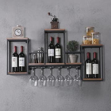 Industriële Houten Wijnrek Wandmontage met Glashouder - Bar, Huis en Inrichting, Kasten | Buffetkasten, Verzenden, Nieuw