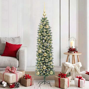vidaXL Kunstmatige slanke kerstboom Groen en Wit 150 cm, Diversen, Verzenden, Nieuw