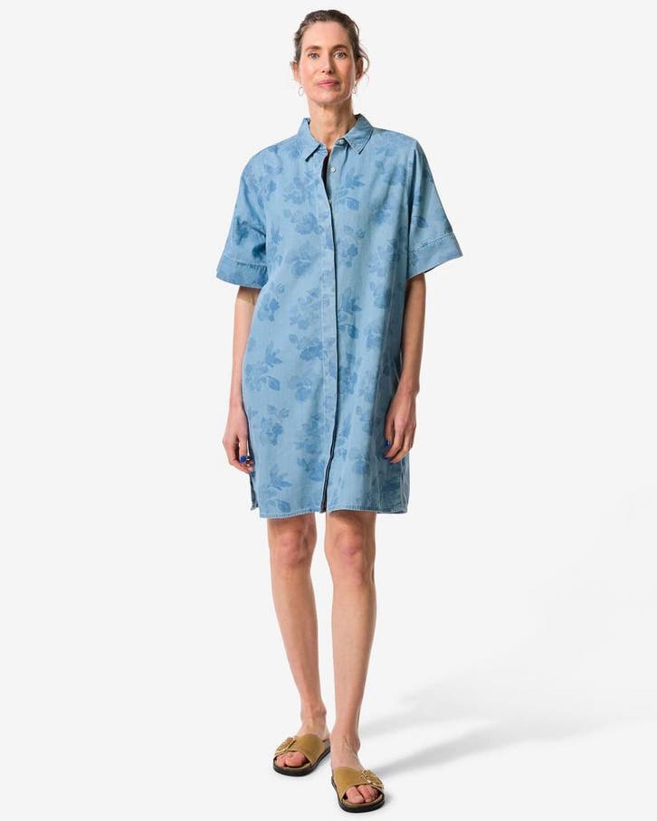 HEMA Damesjurk wijd bloemen denim, Kleding | Dames, Jurken, Nieuw, Verzenden