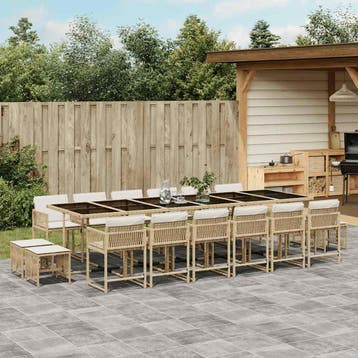 vidaXL 17-delige Tuinset met kussens poly rattan beige, Verzenden, Nieuw, 6 zitplaatsen, Tuinset