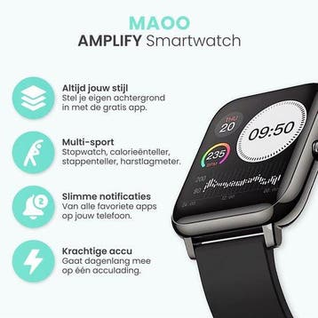 2dekans | MAOO Amplify Smartwatch – Incl. Screenprotector –, Ophalen of Verzenden, Zo goed als nieuw, Zwart, Maoo