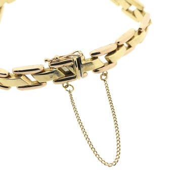 Bicolor gouden Bismarck schakelarmband, Ophalen of Verzenden, Gebruikt, Goud, Goud