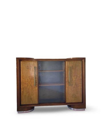 Dressoir - Walnoot, Messing, Hout, Wortelnotenhout, Glas