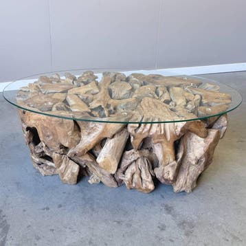 Ovale salontafel met glas, Ophalen of Verzenden, Nieuw