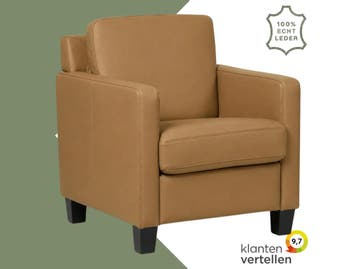Leren fauteuil Smart - Toledo Camel (bruin) - Poten hout, Huis en Inrichting, Nieuw, Ophalen of Verzenden, Bohemian, Eigentijds, Modern, Retro
