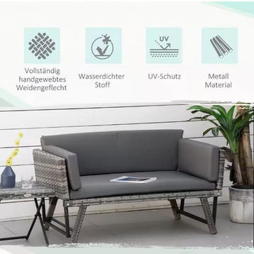 Comfortabele 2-Zits Tuinbank Opklapbare Armleuningen Staalgr, Verzenden, Nieuw